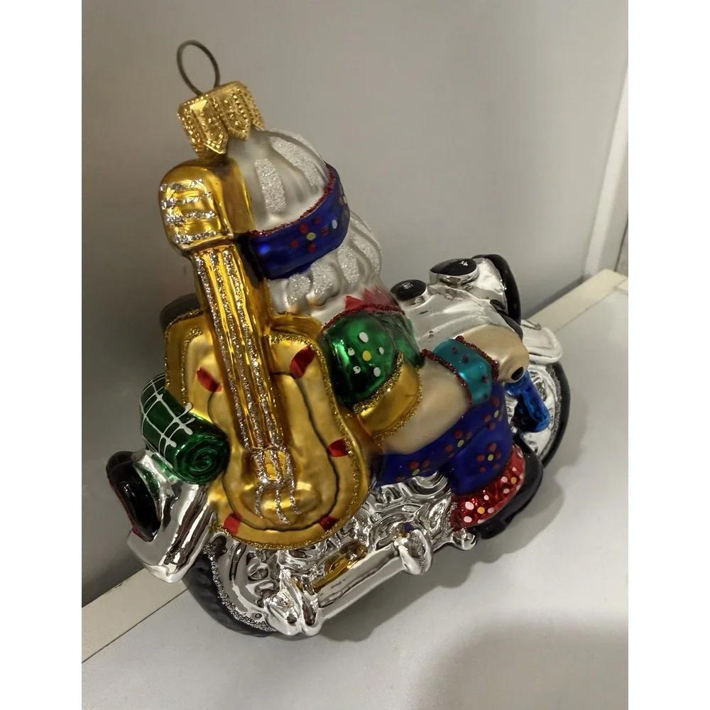 Max Glass Santa Claus Riding Motorcycle Blown Glass Christmas Ornament Poland